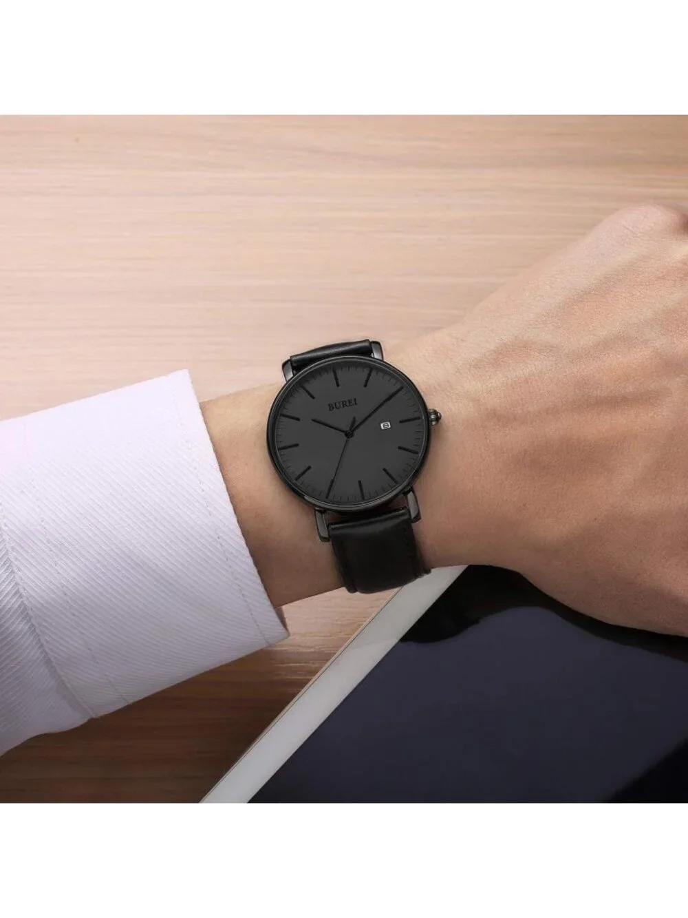 Mens All Black Band Classic Mesh Strap Minimalist Analog Quartz Waterproof Watch